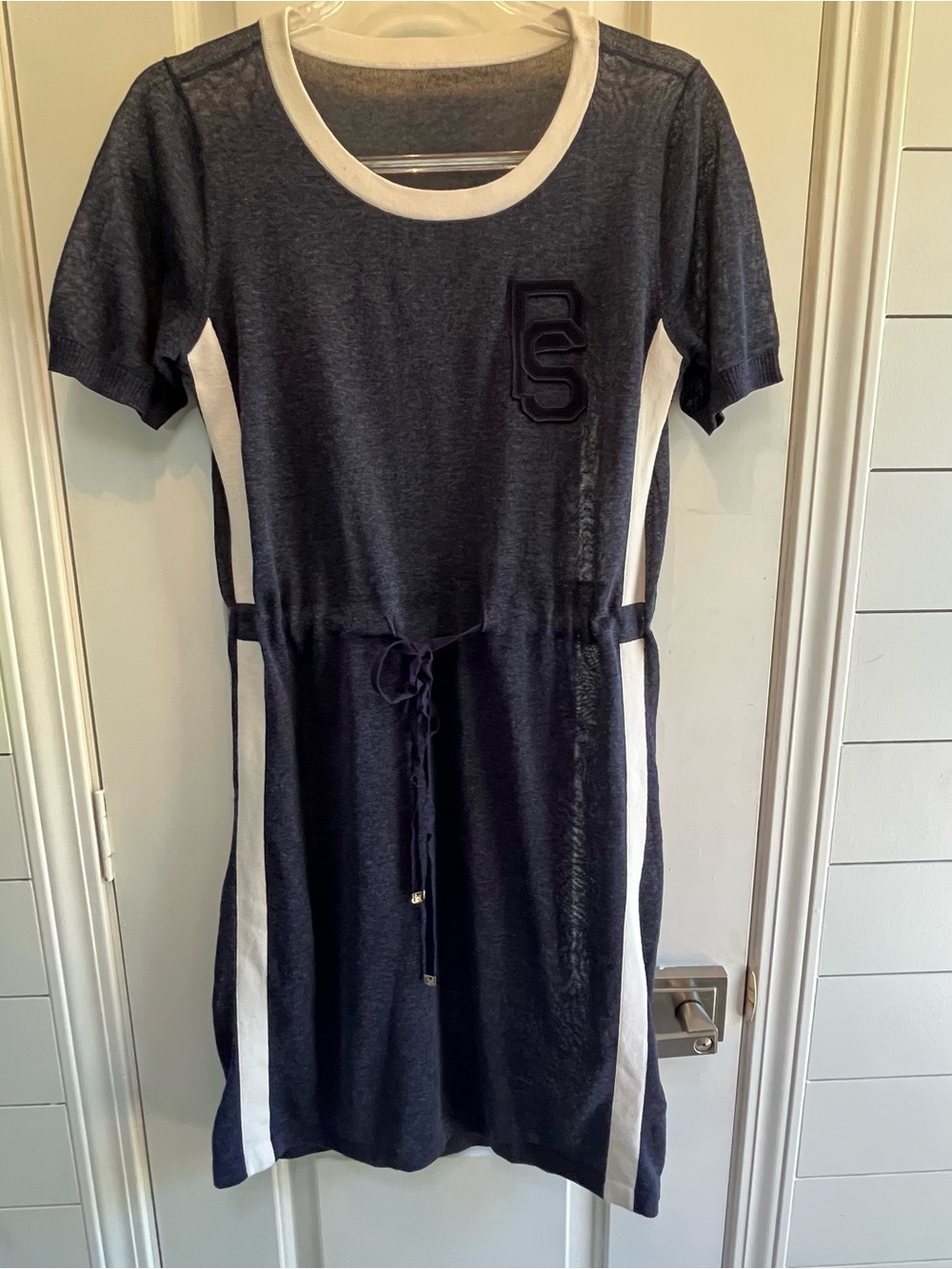 PSALTER Navy Blue Sporty Knit Drawstring Mini Cover Up Dress SZ 40=US 6-8